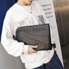 Faux Leather Woven Clutch Black - One Size
