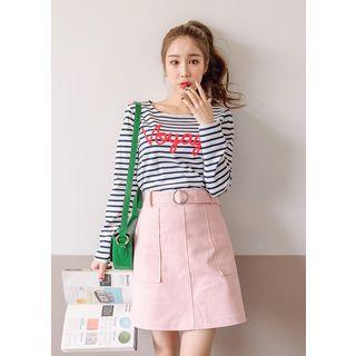 Buckled-waist A-line Mini Skirt