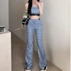 Belted Print Tube Top / Bootcut Pants