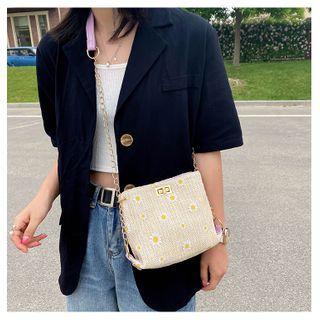 Chain Floral Woven Crossbody Bag