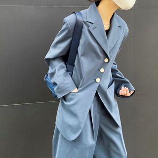 Long-sleeve Diagonal Button Plain Blazer