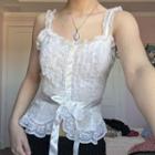 Lace-panel Ruffled-trim Tie-waist Crop Lace Tank Top