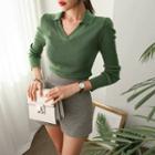Collared Slim-fit Knit Top