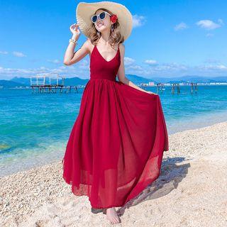 Plain Open Back Chiffon Maxi Dress
