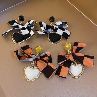 Bow Checker Fabric Dangle Earring