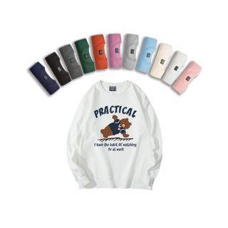 Long Sleeve Round Neck Bear Print Sweatshirt