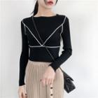 Long-sleeve Contrast Lining Knit Top