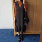 V-neck Sleeveless Ruffle-hem Dress