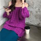 Plaid Long-sleeve Loose-fit Top / Plain Skirt