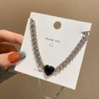 Heart Chain Necklace X721 - 1pc - Silver & Black - One Size