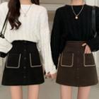 Embroidered Fleece-lined A-line Mini Skirt