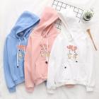 Bear Embroidered Fleece-lined Hooded Long-sleeve Sweater