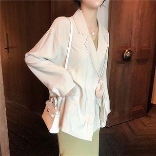 Plain Long-sleeve Blazer / Plain V-neck Sleeveless Dress