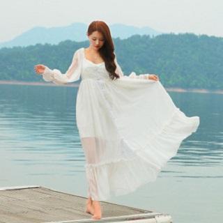 Set: Cutout-shoulder Frilled-trim Maxi Dress + Slipdress
