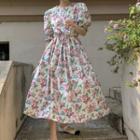 Bell-sleeve Floral Maxi Dress White - One Size