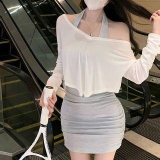 Halter Mini Bodycon Tank Dress / Long-sleeve T-shirt