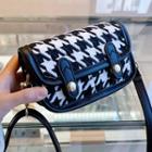 Faux Leather Houndstooth Crossbody Bag Houndstooth - Black - One Size
