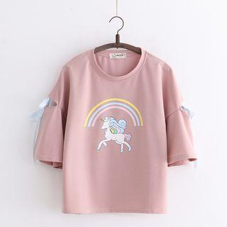 Bow Unicorn Print Short-sleeve T-shirt