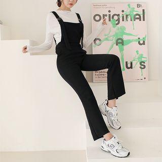 Belted-detail Boot-cut Suspender Pants