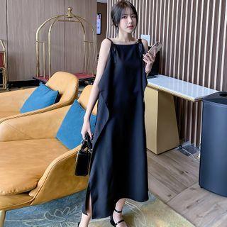 Ruffled Spaghetti-strap Maxi A-line Dress