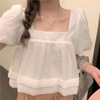 Short-sleeve Plain Blouse / Wide Leg Pants