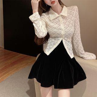 Collard Lace Blouse / Mini A-line Skirt