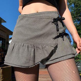 Houndstooth Frill Trim Mini A-line Skirt
