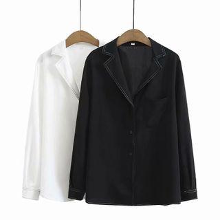 Plus Size V-neck Long-sleeve Shirt
