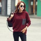 Batwing-sleeve Sequined-pocket T-shirt