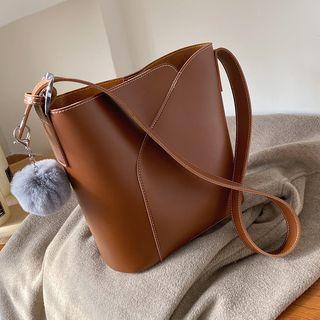 Pom Pom Faux Leather Bucket Bag