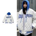 Long Sleeve Two Tone Letter Print Hooded Quilted Jacket