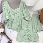 Puff Short-sleeve Pointelle Top Green - One Size