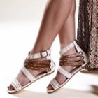 Distressed Faux Leather Strappy Buckled Sandals