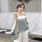 Color Block Cold Shoulder Long-sleeve Top Silver Gray - One Size
