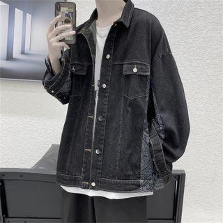 Paisley Print Trim Washed Denim Jacket