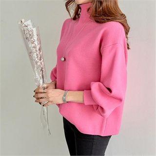 Mockneck Bishop-sleeve Sweater