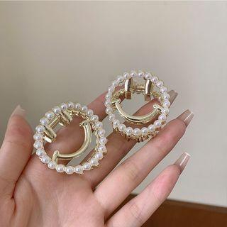 Smiley Faux Pearl Alloy Hair Clamp White Faux Pearl - Gold - One Size