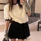 Puff-sleeve Fluffy T-shirt White - One Size