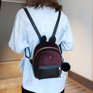 Faux Leather Panel Ear Accent Faux Suede Backpack