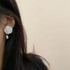 Flower Faux Pearl Resin Earring 1 Pair - White & Silver - One Size