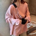 Long-sleeve Plain Sweatshirt With Waist Bag