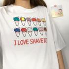 Elbow-sleeve Ice-cream Print T-shirt