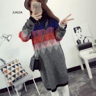 Pattern Mock Neck Sweater Dress As Shown In Figure - One Size