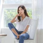 Half-placket Dip-back Chiffon Shirt