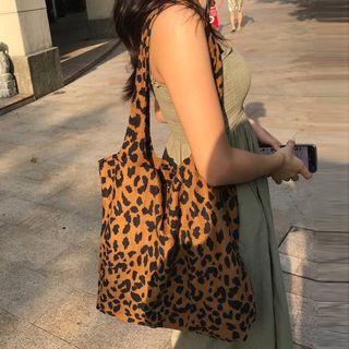 Leopard Print Corduroy Tote Bag Leopard - One Size