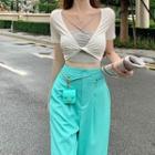 Mock Two-piece Short-sleeve Cropped T-shirt / Wide Leg Pants