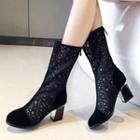 Faux Suede Block Heel Lace Mid-calf Boots