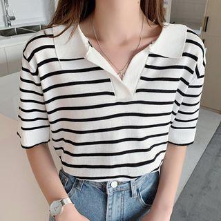 Polo Short-sleeve Striped Knit Top