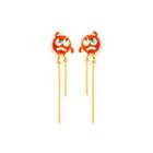 Fashion Simple Plated Gold Enamel Little Monster Tassel Earrings Golden - One Size