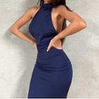 Halter-neck Strappy Midi Sheath Dress